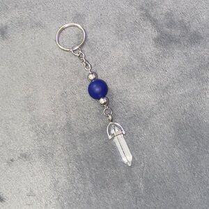 Silver and Blue Glass Keychain
